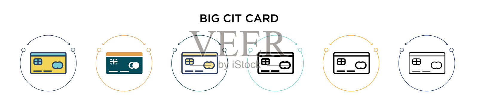 大的信用卡图标在填充细线轮廓插画图片素材