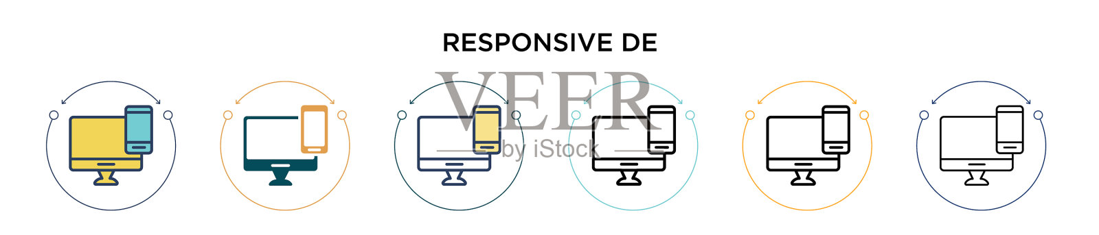 响应式设计图标在填充细线插画图片素材