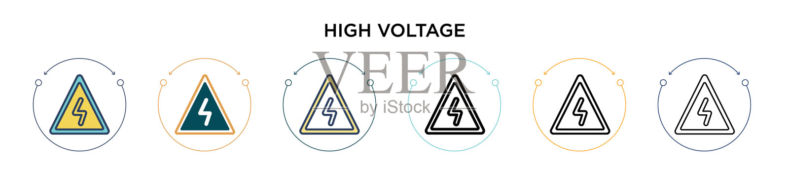 高电压图标中填充细线和轮廓线插画图片素材