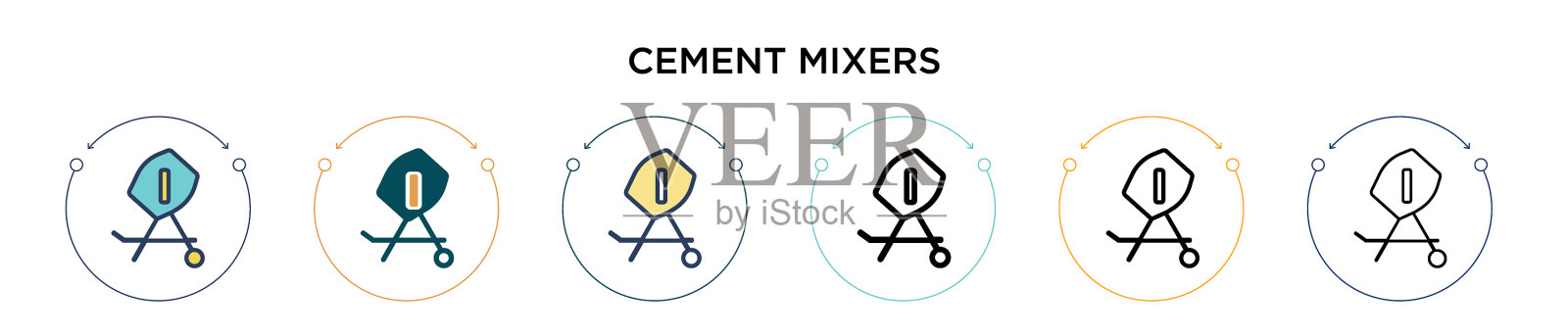 水泥搅拌机图标在填充细线轮廓插画图片素材