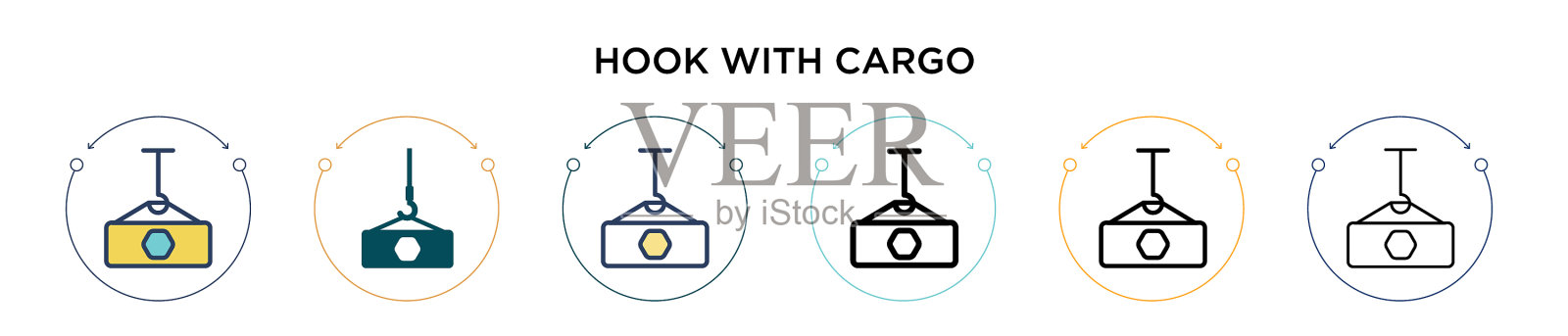 钩与货物图标在填充细线轮廓插画图片素材