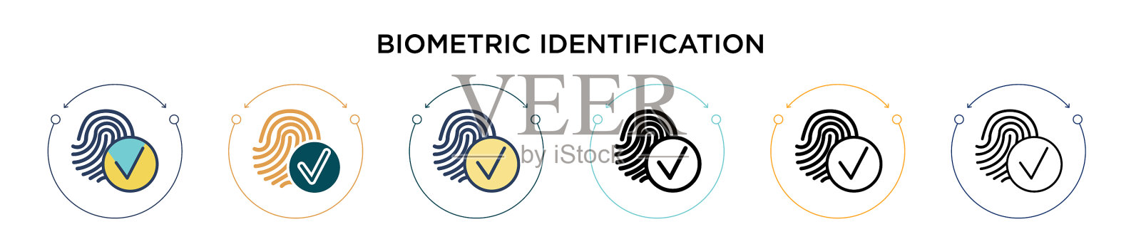 生物识别图标在填充细线插画图片素材