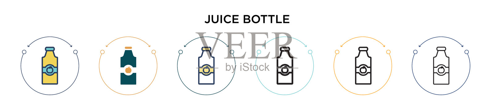 果汁瓶图标在填充细线轮廓和插画图片素材