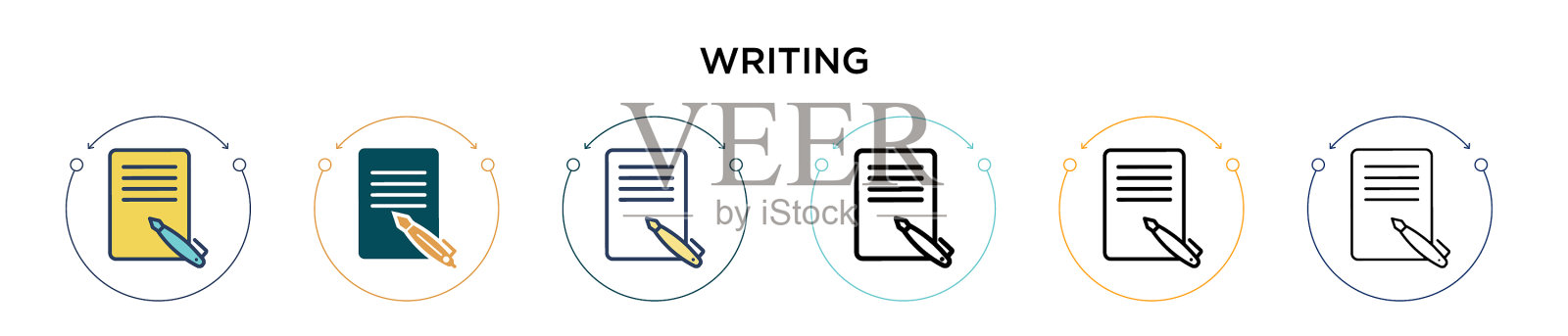 书写图标在填充细线和轮廓线插画图片素材