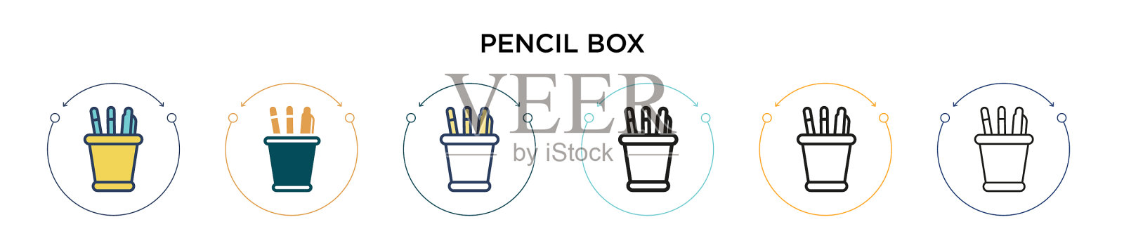 铅笔盒图标在填充细线和轮廓线插画图片素材