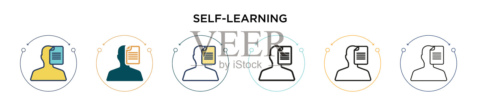 自学图标在填充细线轮廓插画图片素材