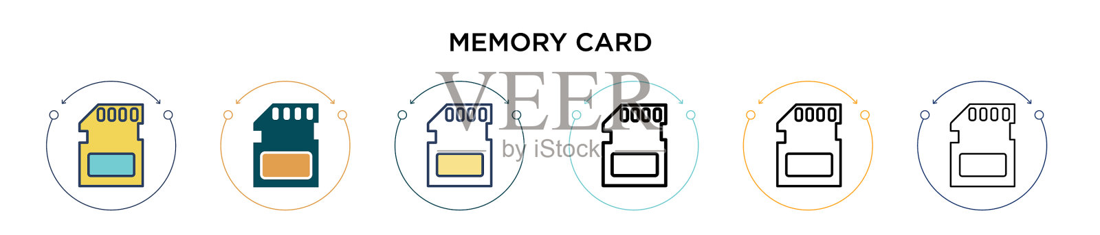 内存卡图标中填充了细线和轮廓线插画图片素材