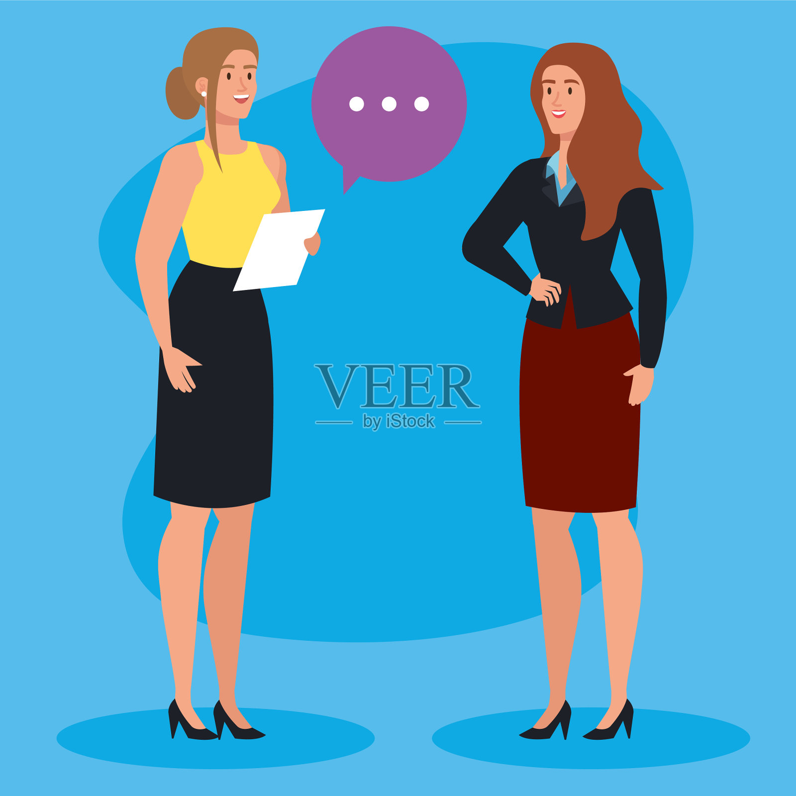 优雅的商业女性与演讲泡泡和插画图片素材