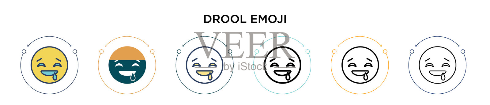 流口水的表情符号在填充细线轮廓和插画图片素材