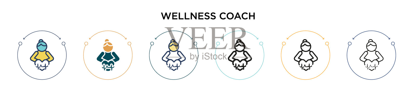 健康教练图标在填充细线轮廓插画图片素材