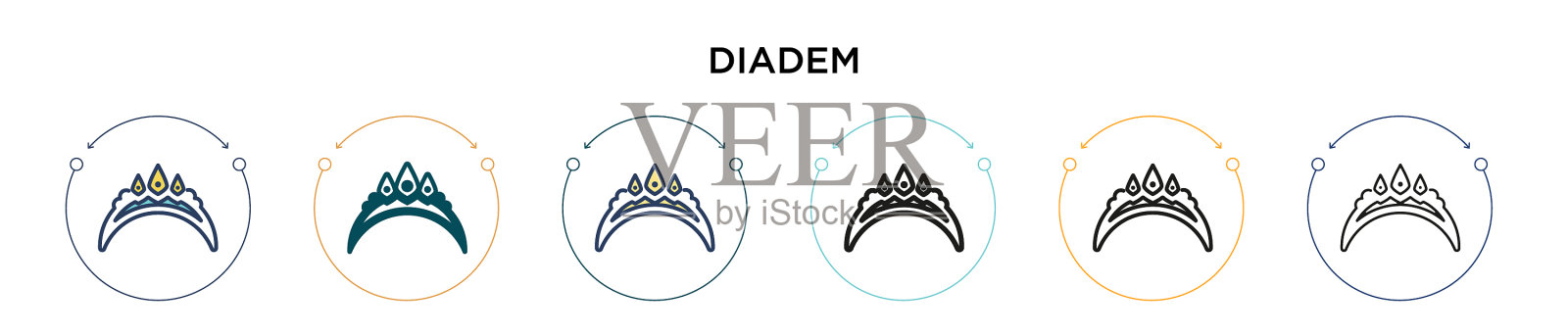 冠冕图标在填充细线轮廓和插画图片素材