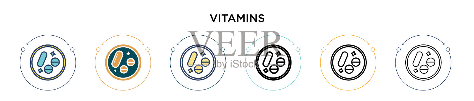 维生素图标在填充细线轮廓和图标素材