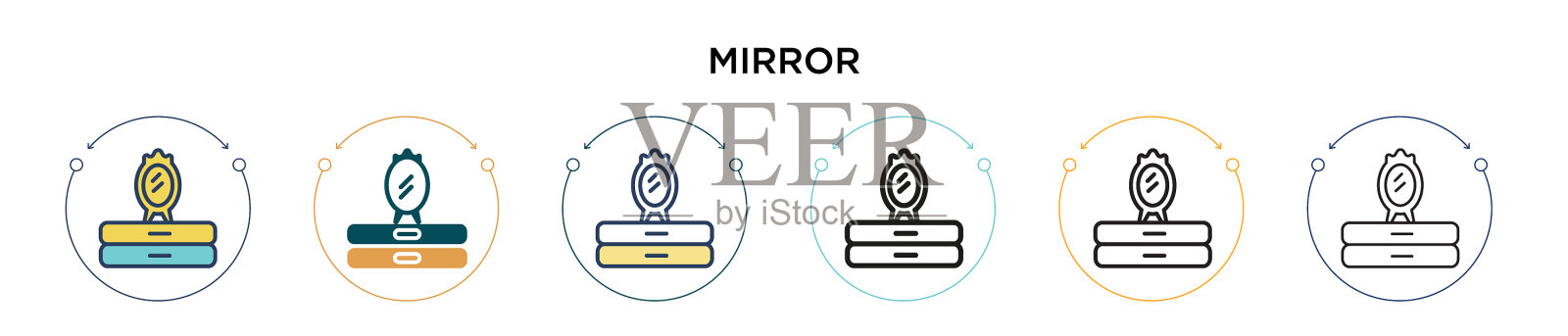 镜像图标在填充细线和轮廓线图标素材