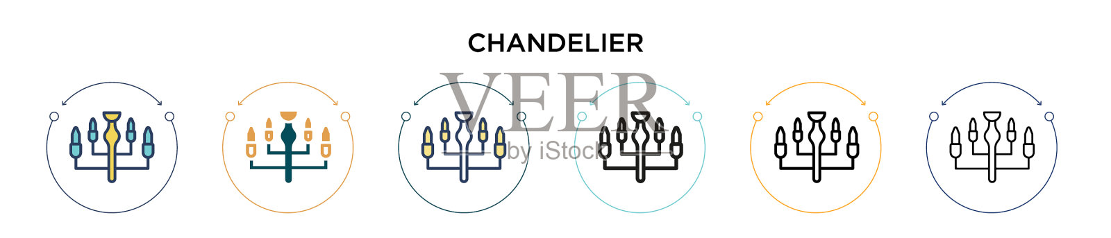 吊灯图标在填充细线轮廓和插画图片素材