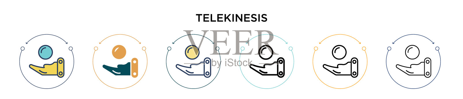 心灵遥感图标在填充细线轮廓和插画图片素材