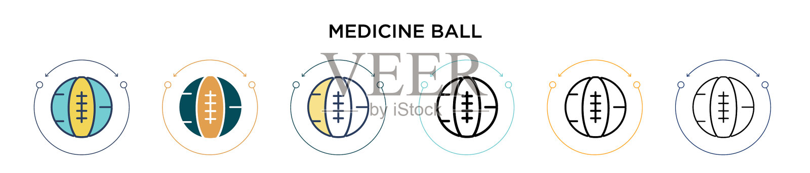 药球图标在填充细线轮廓插画图片素材