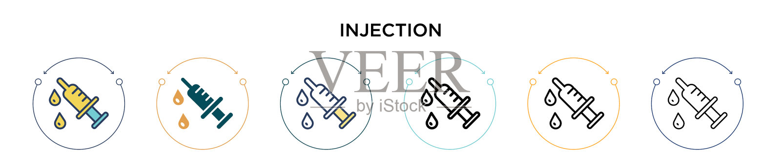 注入图标在填充细线轮廓和插画图片素材