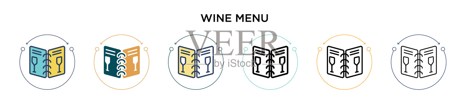 酒单图标中填满了细线和轮廓线图标素材