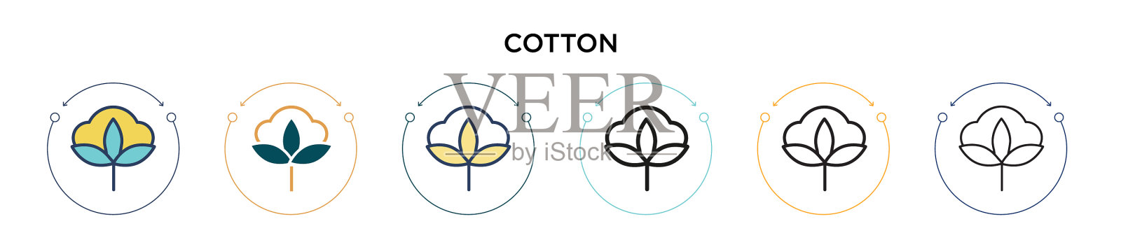 棉花图标在填充细线轮廓和图标素材