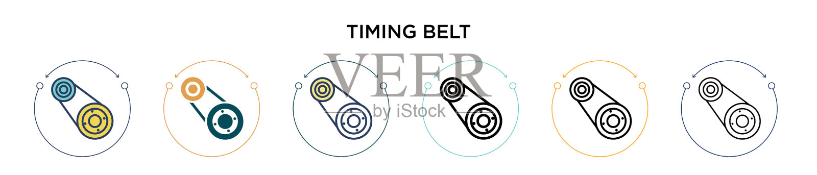 同步带图标在填充细线轮廓和插画图片素材