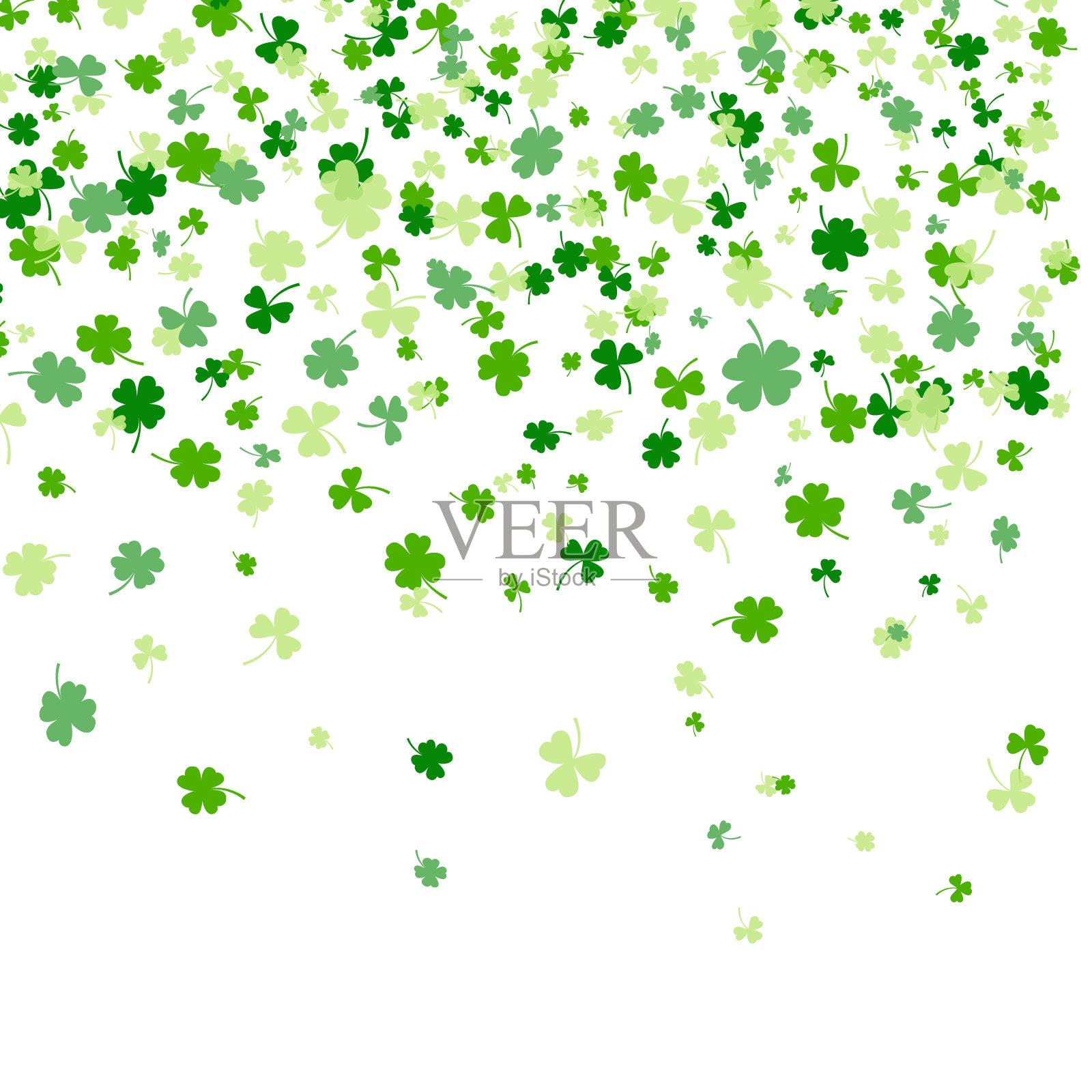 三叶草或三叶草叶子平面设计绿色背景模式矢量插图孤立在白色背景。三叶草象征圣帕特里克节的装饰元素。插画图片素材