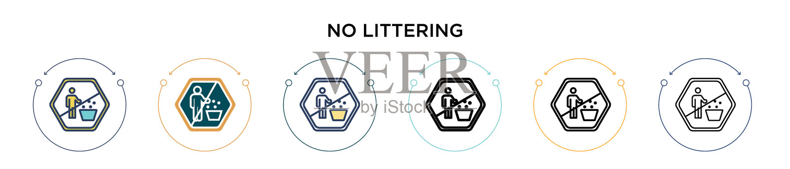 请勿乱扔垃圾的标志图标在填充细线插画图片素材