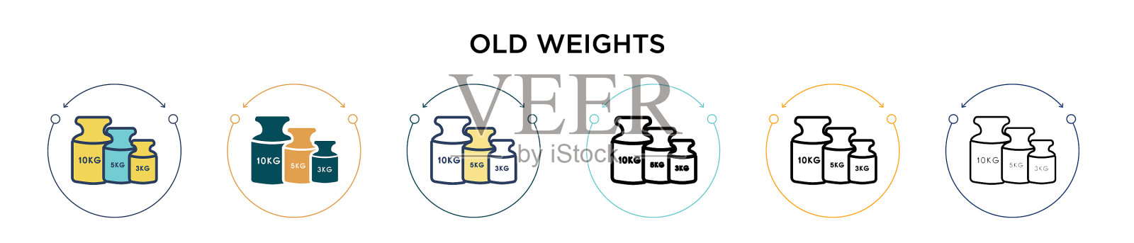 旧重量图标在填充细线轮廓和插画图片素材