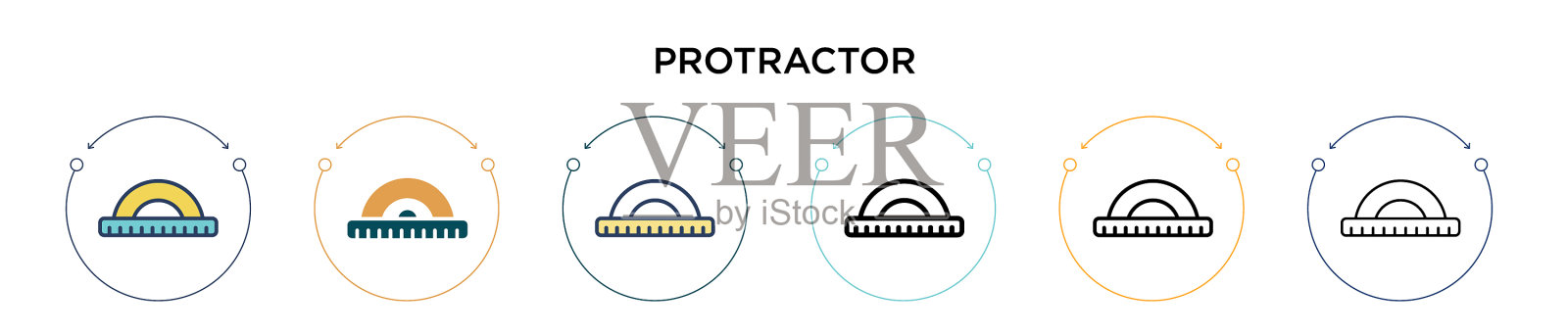 量角器图标在填充细线和轮廓线插画图片素材