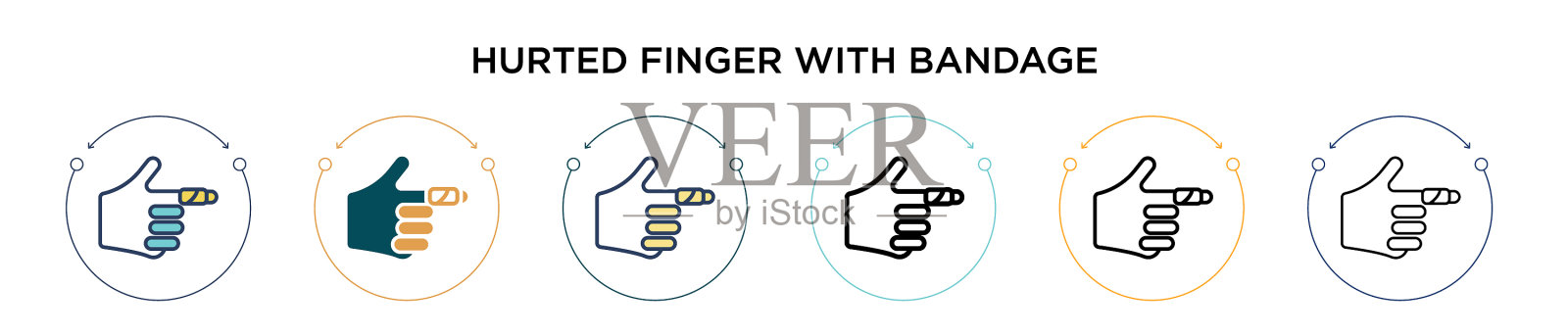 受伤的手指与绷带图标在填充薄插画图片素材