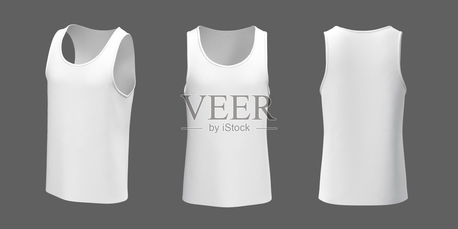 空白无袖t恤模型在前面，侧面和背面的观点照片摄影图片