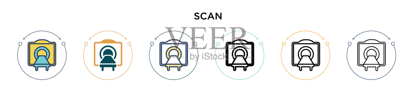扫描图标在填充细线轮廓和描边图标素材