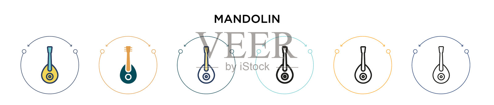 曼陀林图标在填充细线轮廓和插画图片素材