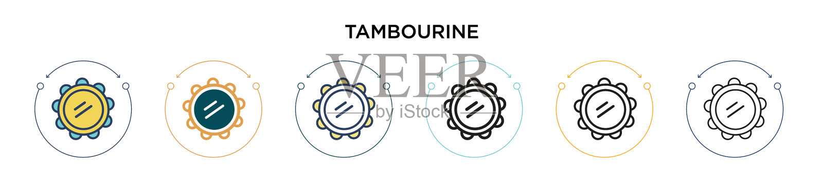 手鼓图标在填充细线轮廓和图标素材