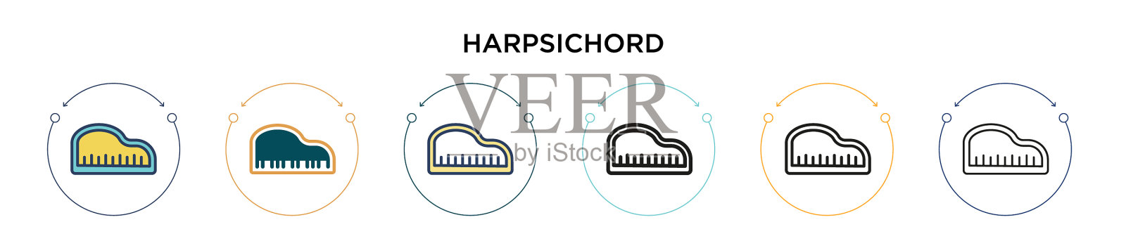 大键琴图标在填充细线轮廓和插画图片素材