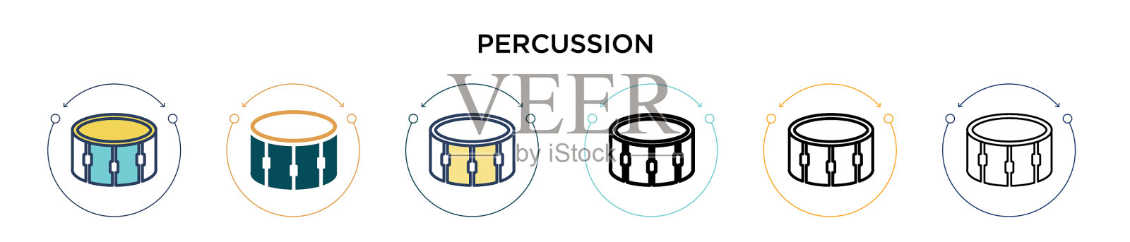 敲击图标在填充细线轮廓和插画图片素材