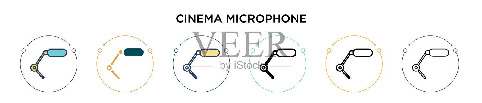 电影麦克风图标在填充细线插画图片素材