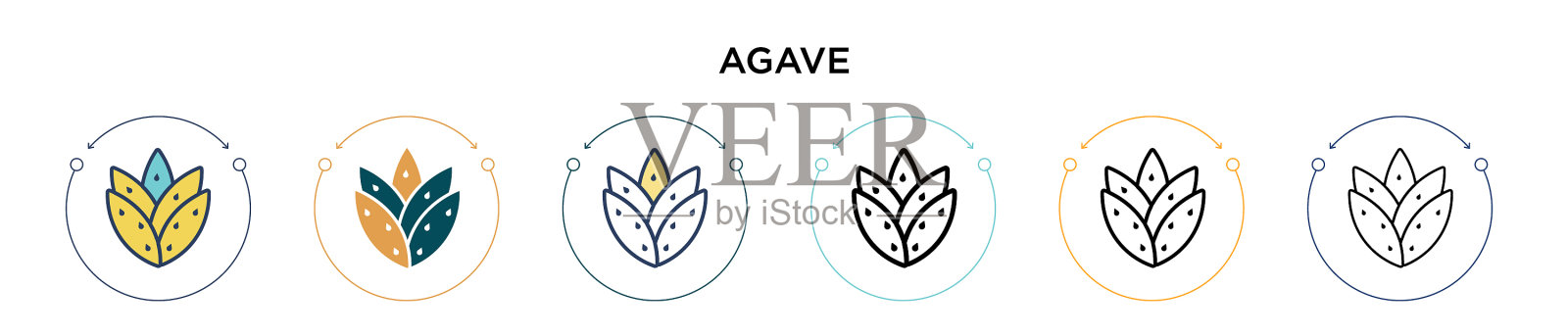 龙舌兰图标在填充细线轮廓和描边插画图片素材