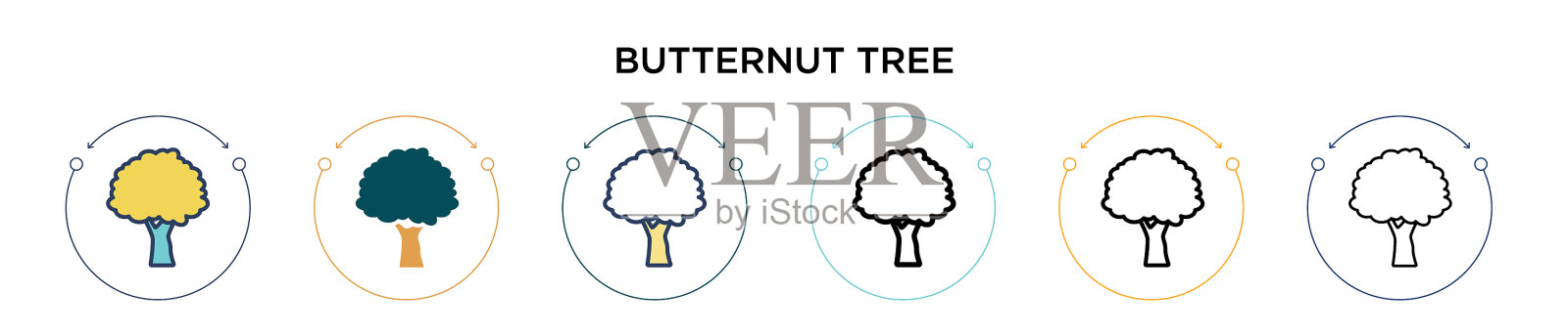 胡桃树图标在填充细线轮廓插画图片素材