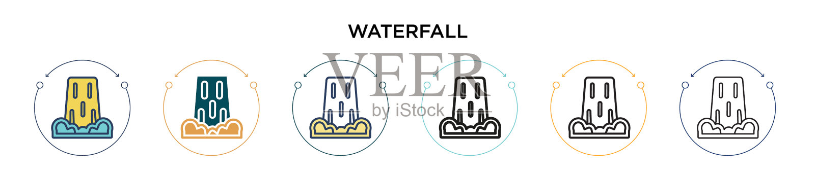 瀑布图标在填充细线和轮廓线图标素材