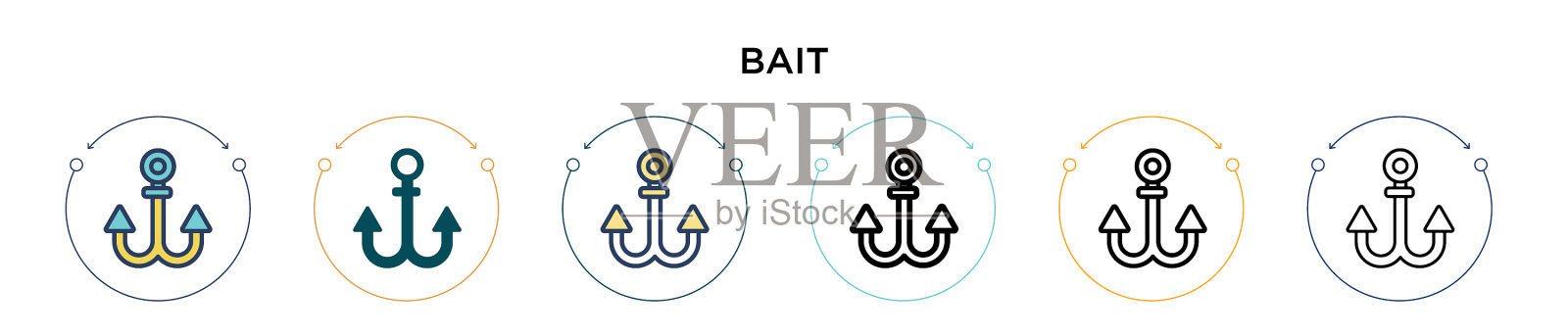 诱饵图标在填充细线轮廓和描边图标素材