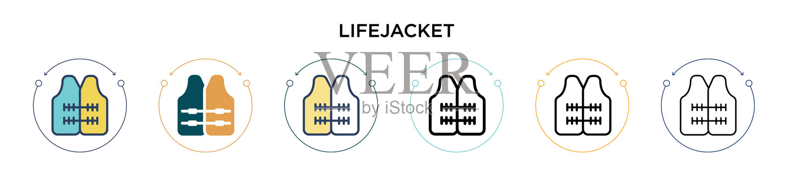 救生衣图标在填充细线轮廓和插画图片素材