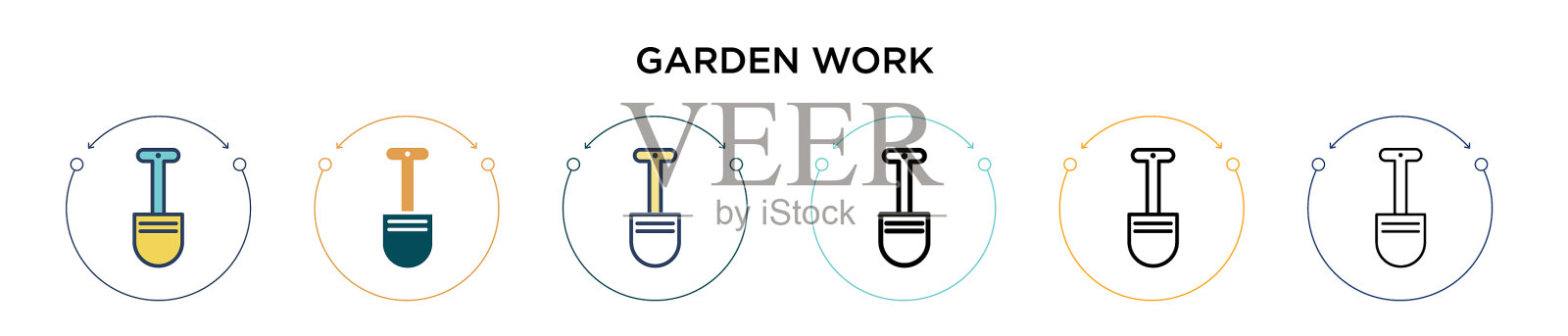 园林作品图标在填充细线轮廓和插画图片素材