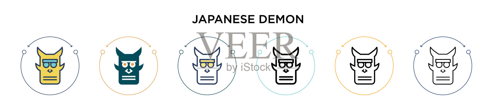 日本妖的图标在填充细线轮廓插画图片素材