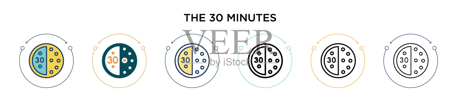 30分钟图标中填充细线轮廓插画图片素材