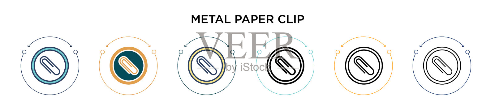 金属回形针图标在填充细线轮廓插画图片素材