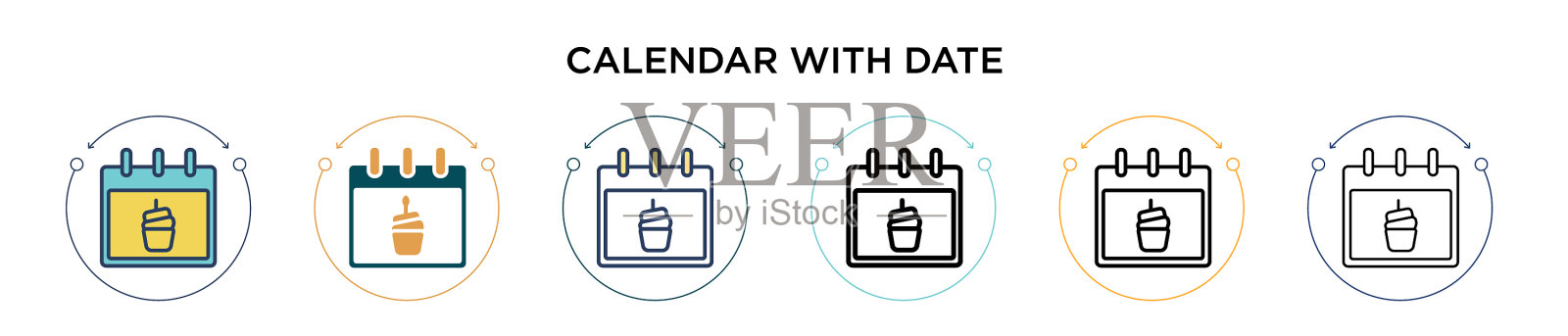 日历与日期图标在填充细线插画图片素材