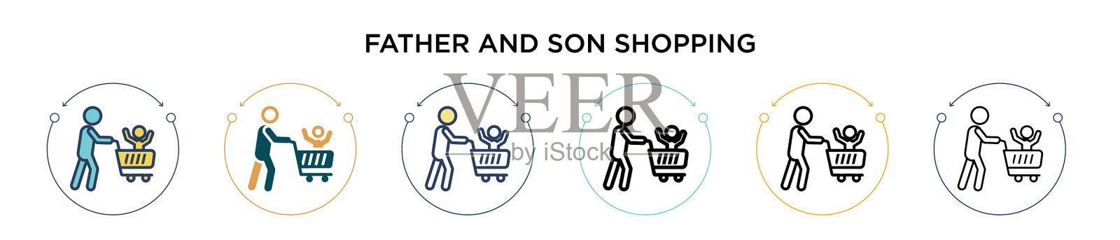 父亲和儿子的购物偶像在填充细线插画图片素材