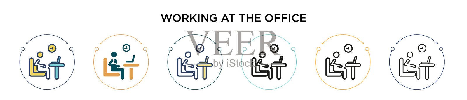 工作在办公室图标在填充细线插画图片素材