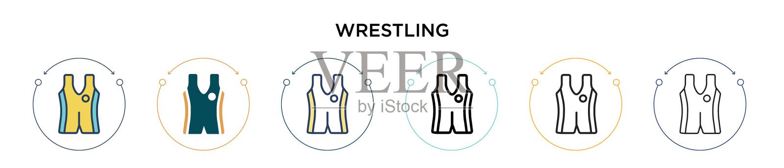 摔跤图标在填充细线和轮廓线插画图片素材