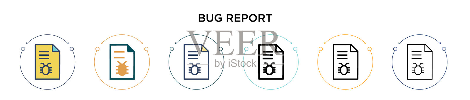 Bug报告图标在填充细线轮廓和插画图片素材